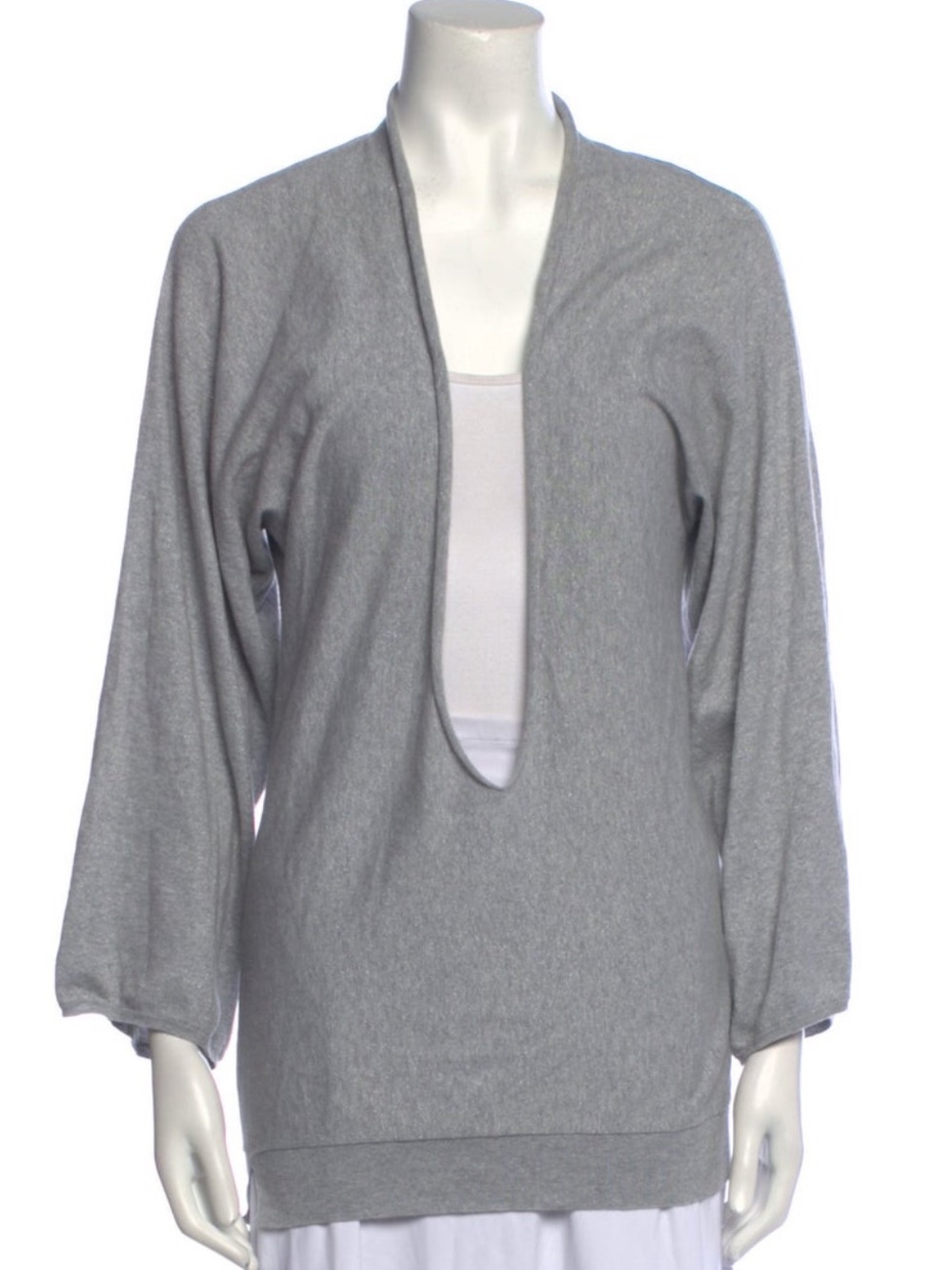 Brunello Cucinelli Heather Light Gray Deep Plunge Knit Sweater